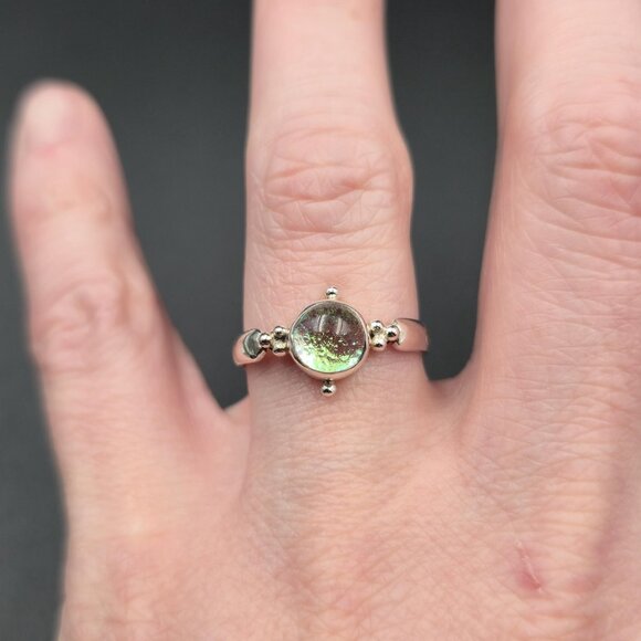 Size 7.5 Sterling Silver Blue Green Handmade Glass Ring A6507 - Picture 4 of 9